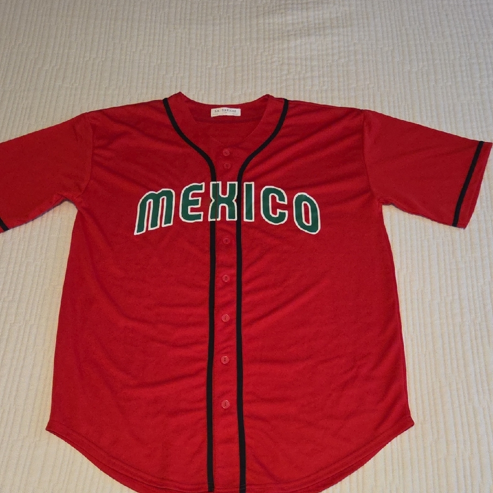 Red Mens Mexico Baseball Jersey 2XL